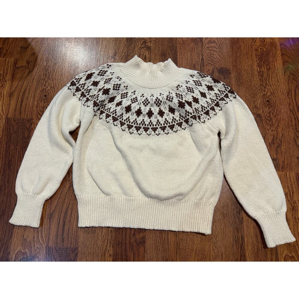 Melrose & Market Fair Isle Mock Neck Sweater Women's Medium Cream Brown